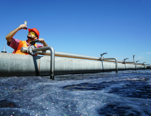 a worker testing water quality at a water treatment plant