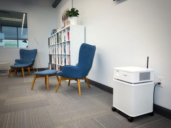 a smart connected portable air purifier in an office space