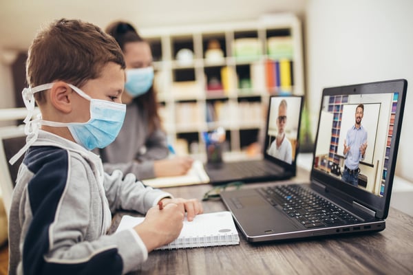 remote learning with coronavirus mask