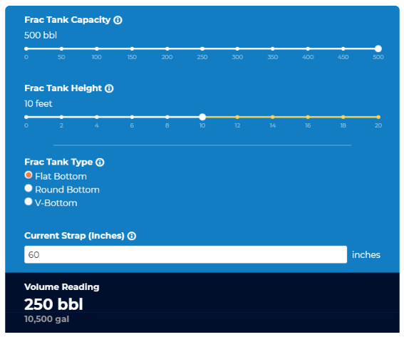 frac tank volume calculator